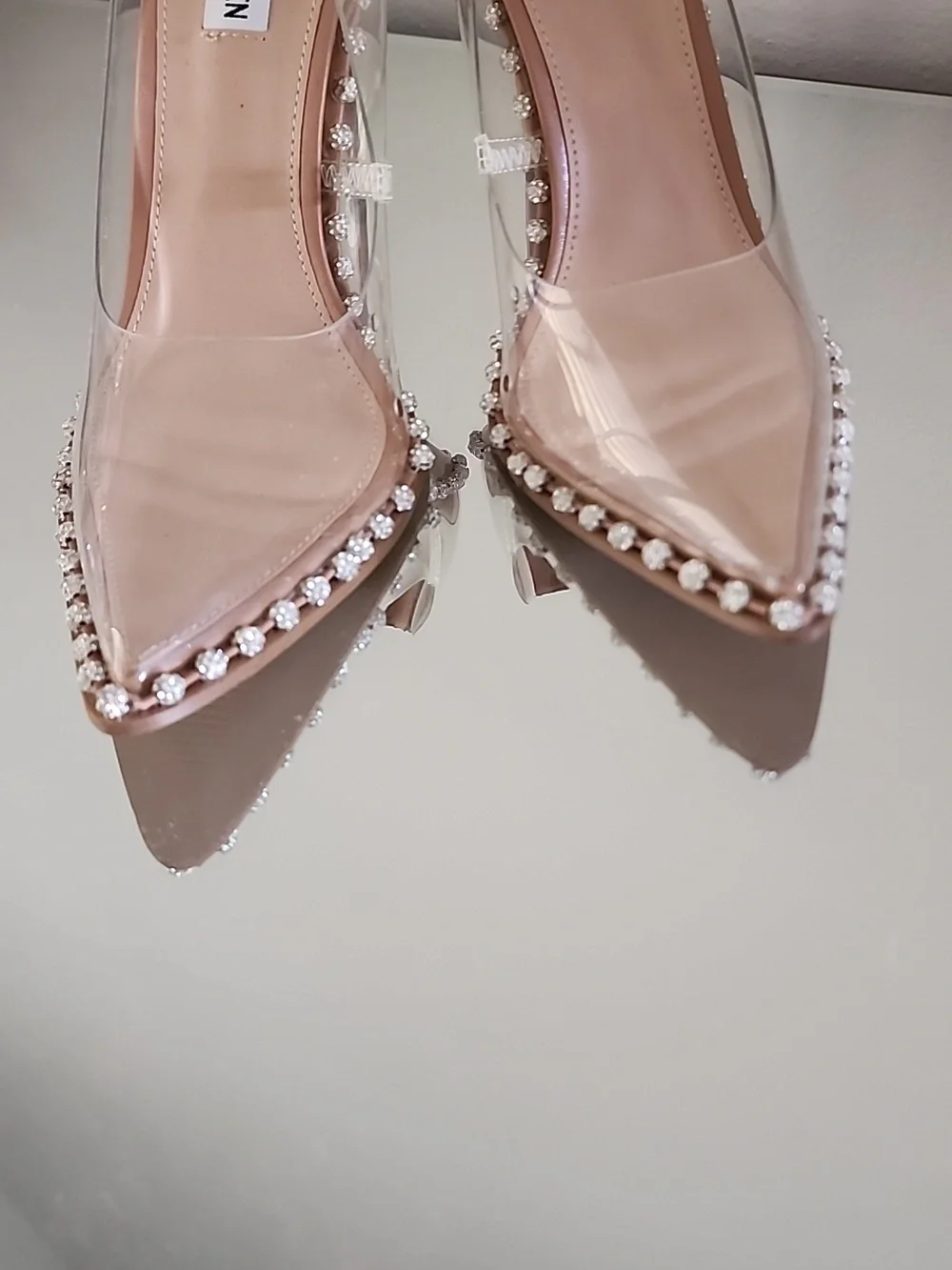 ♡♥︎♡ Steve Madden Classic Nude Clear PVC Crystal-Trim Stiletto Heels Size 8.5 - Picture 6 of 11